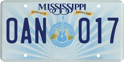 MS license plate OAN017