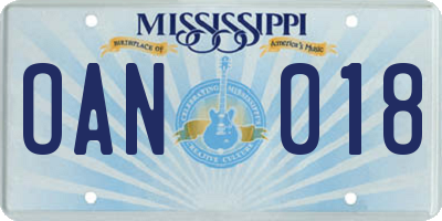 MS license plate OAN018