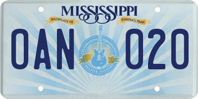 MS license plate OAN020