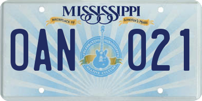 MS license plate OAN021
