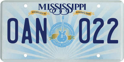 MS license plate OAN022