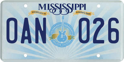 MS license plate OAN026