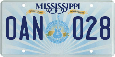 MS license plate OAN028