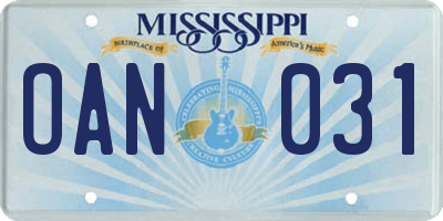MS license plate OAN031