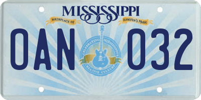 MS license plate OAN032
