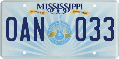 MS license plate OAN033