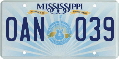 MS license plate OAN039