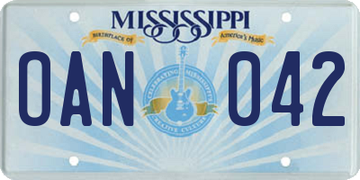 MS license plate OAN042