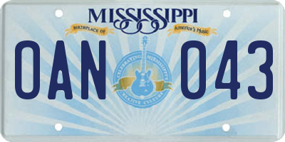 MS license plate OAN043
