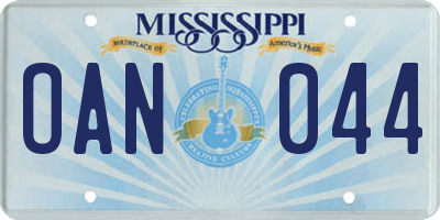 MS license plate OAN044