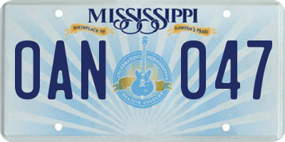 MS license plate OAN047