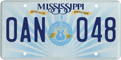 MS license plate OAN048