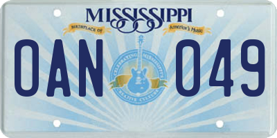 MS license plate OAN049