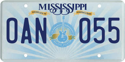 MS license plate OAN055
