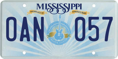 MS license plate OAN057