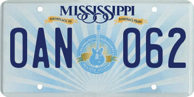 MS license plate OAN062