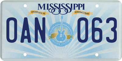 MS license plate OAN063