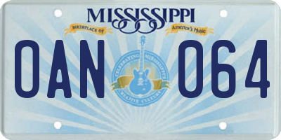 MS license plate OAN064