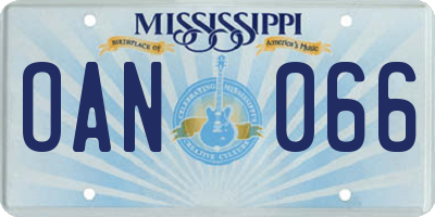 MS license plate OAN066