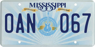 MS license plate OAN067