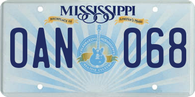 MS license plate OAN068