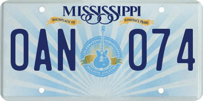 MS license plate OAN074