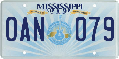 MS license plate OAN079