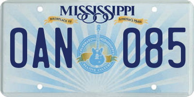 MS license plate OAN085