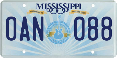 MS license plate OAN088