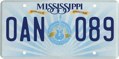 MS license plate OAN089