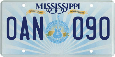 MS license plate OAN090