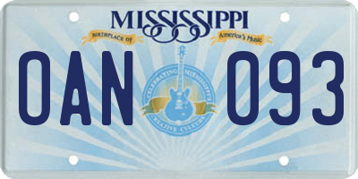 MS license plate OAN093