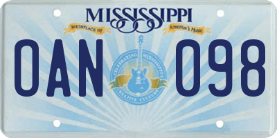 MS license plate OAN098