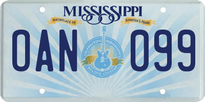 MS license plate OAN099