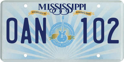 MS license plate OAN102