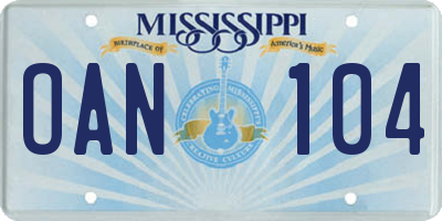 MS license plate OAN104