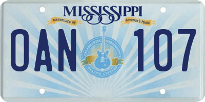 MS license plate OAN107
