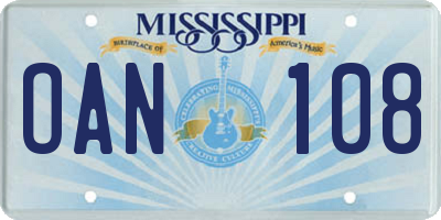 MS license plate OAN108