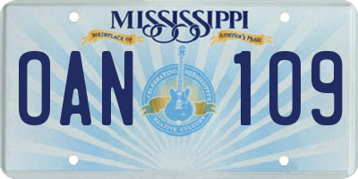 MS license plate OAN109