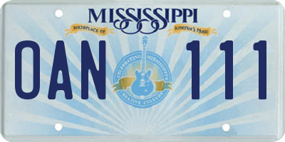 MS license plate OAN111