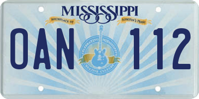 MS license plate OAN112