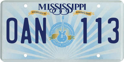MS license plate OAN113