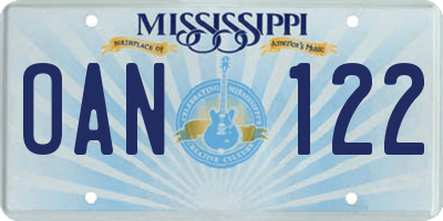 MS license plate OAN122
