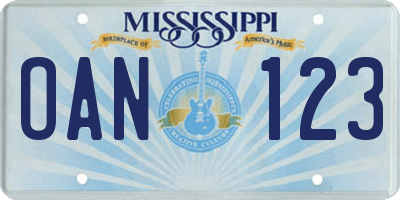 MS license plate OAN123