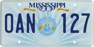 MS license plate OAN127