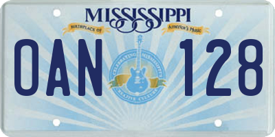 MS license plate OAN128