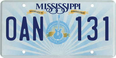 MS license plate OAN131