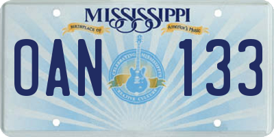 MS license plate OAN133