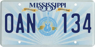 MS license plate OAN134
