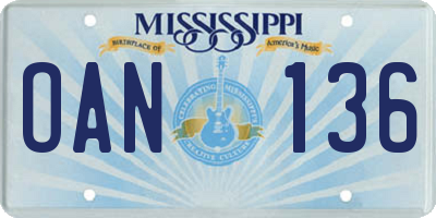 MS license plate OAN136